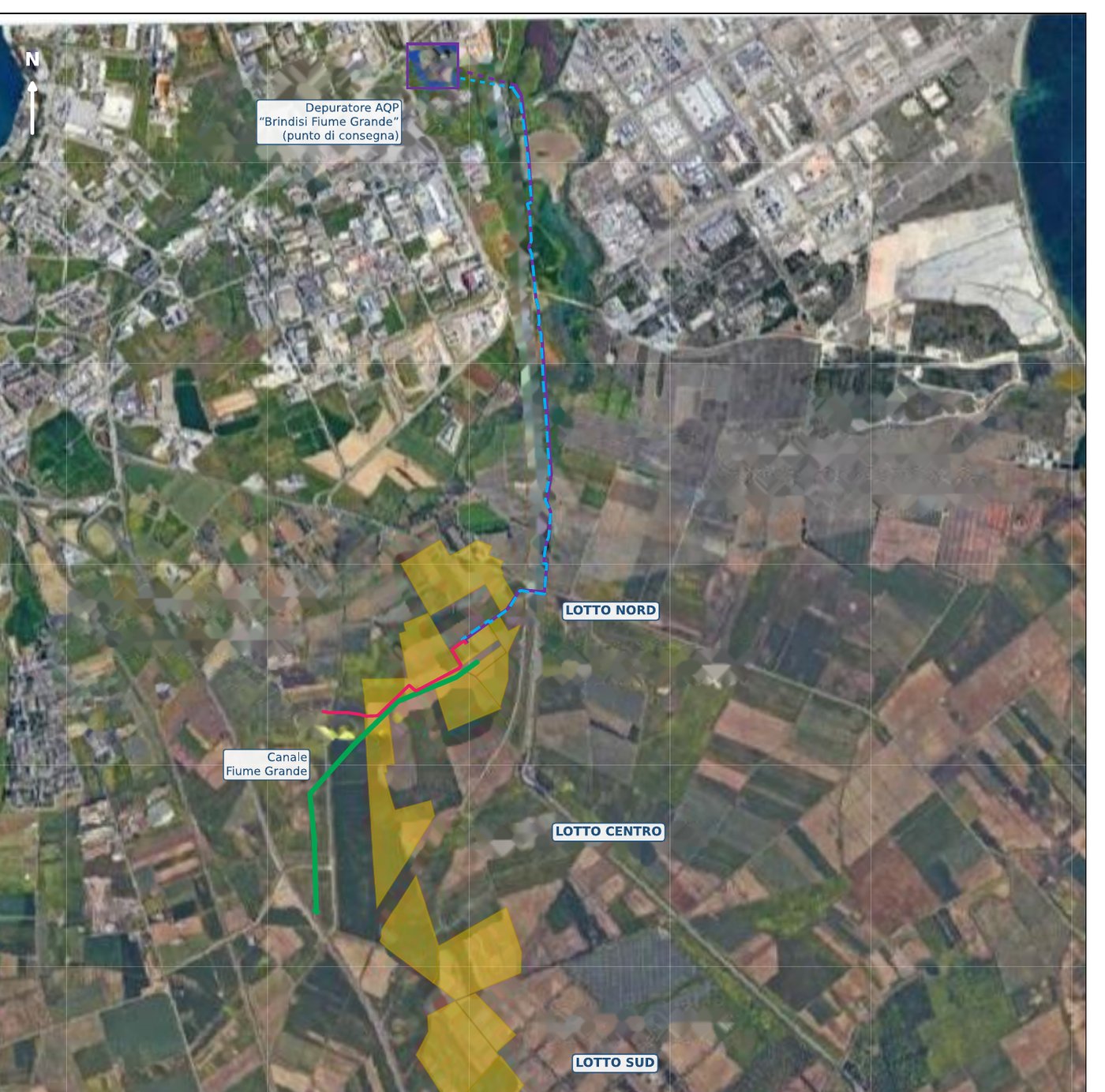 Planimetria di inquadramento dell'area di progetto della Puglia Green Hydrogen Valley su ortofoto